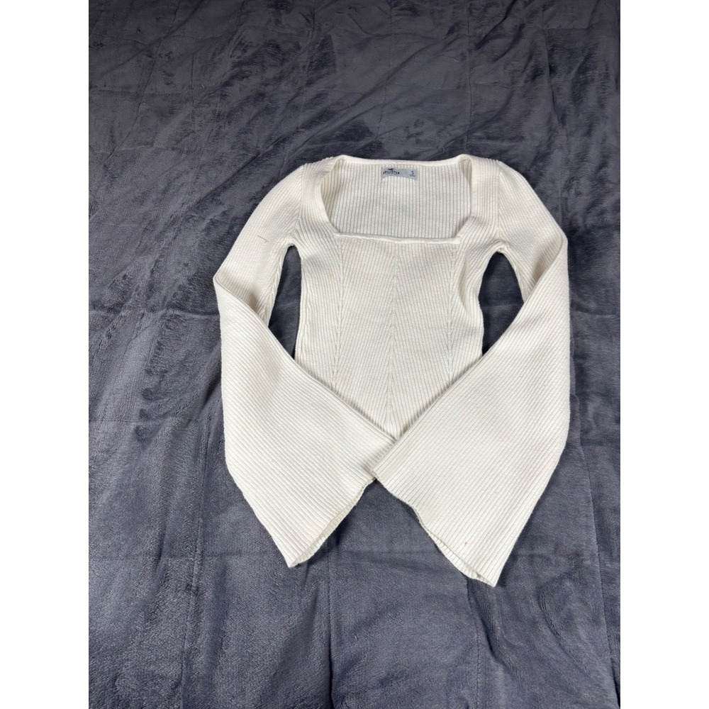 Hollister Womens Cream Ribbed Square Neck Bell Sleeve Knit‎ Sweater Small